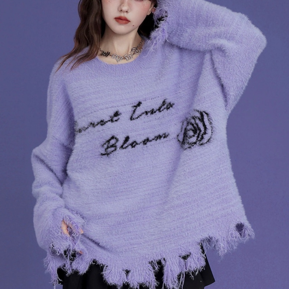 Lavender Fringed Women's Sweater